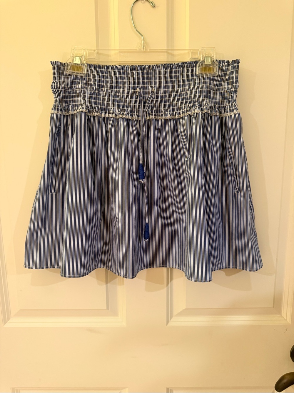 Sundays Blue and White Striped Smocked Waist Skirt